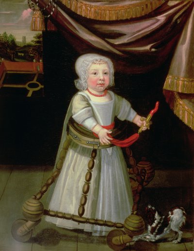 Portret van een jongen met een koraal rammelaar, ca.1650-60 door English School